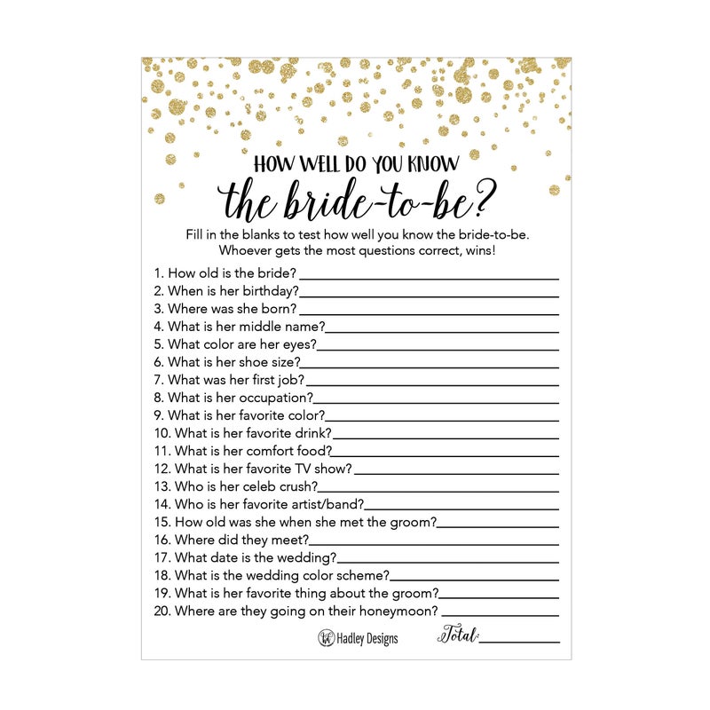 Hadley Designs Gold Bridal Shower Games for 25 Guests â€“ Fun and Hilarious Bridal Games for Showers, Wedding Shower, Engagement, Classy Party Activities - Image 1